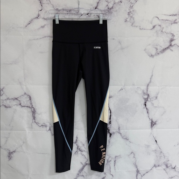 P.E. NATION Black Leggings Cream Blue Accents Size Small - Picture 3 of 10